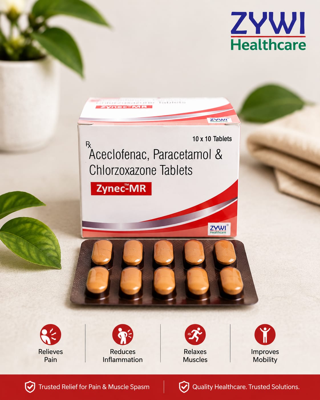 Zynec-MR Aceclofenac Paracetamol Chlorzoxazone tablets by Zywi Healthcare